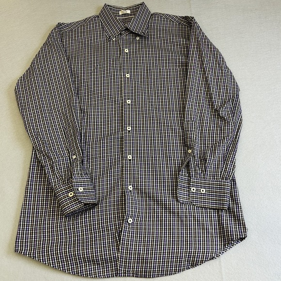 Peter Millar Shirt Mens Medium M Blue Plaid Button Down Long Sleeve 100% Cotton - Picture 1 of 8